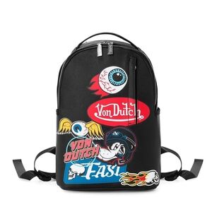 Von Dutch Black Backpack with Vibrant Patches